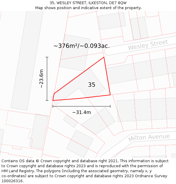 35, WESLEY STREET, ILKESTON, DE7 8QW: Plot and title map