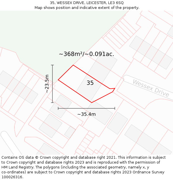 35, WESSEX DRIVE, LEICESTER, LE3 6SQ: Plot and title map