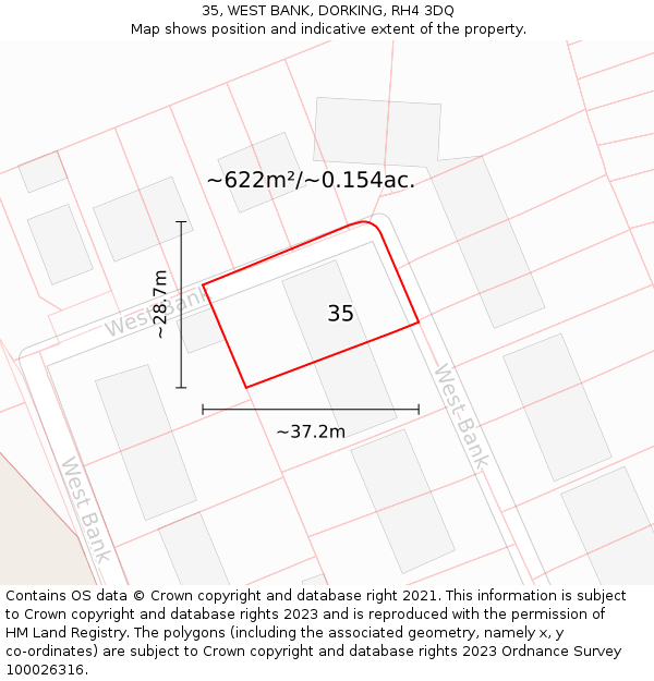 35, WEST BANK, DORKING, RH4 3DQ: Plot and title map