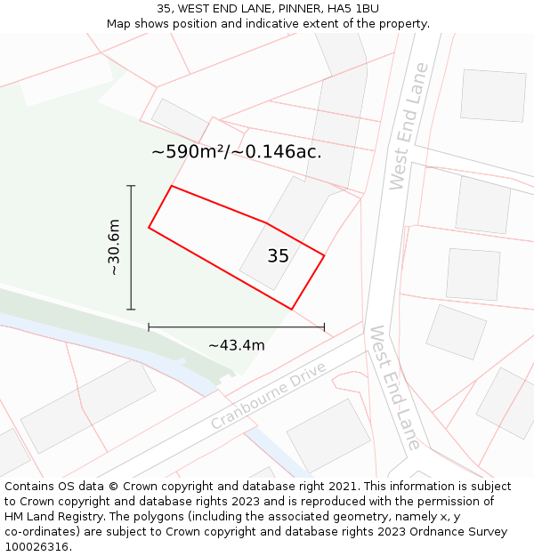 35, WEST END LANE, PINNER, HA5 1BU: Plot and title map