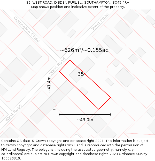 35, WEST ROAD, DIBDEN PURLIEU, SOUTHAMPTON, SO45 4RH: Plot and title map