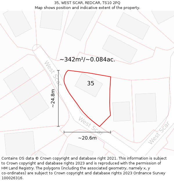 35, WEST SCAR, REDCAR, TS10 2PQ: Plot and title map