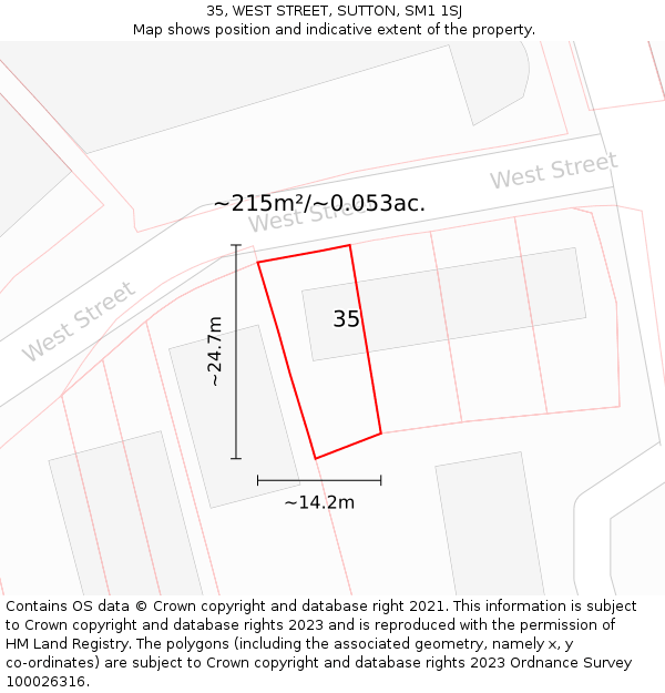 35, WEST STREET, SUTTON, SM1 1SJ: Plot and title map