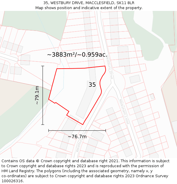 35, WESTBURY DRIVE, MACCLESFIELD, SK11 8LR: Plot and title map