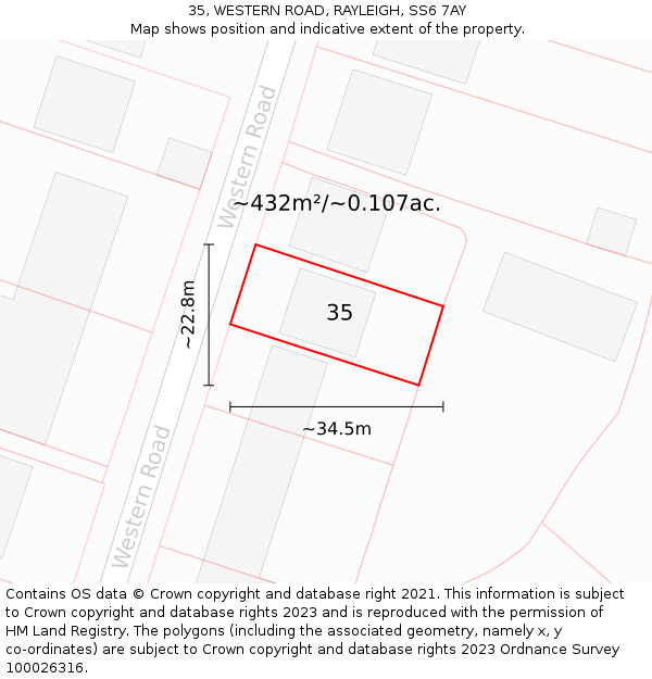 35, WESTERN ROAD, RAYLEIGH, SS6 7AY: Plot and title map