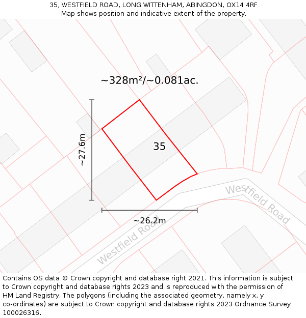 35, WESTFIELD ROAD, LONG WITTENHAM, ABINGDON, OX14 4RF: Plot and title map