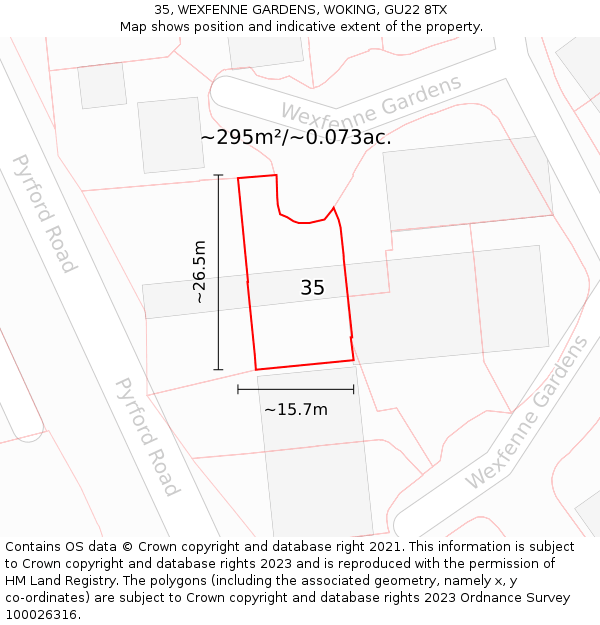 35, WEXFENNE GARDENS, WOKING, GU22 8TX: Plot and title map