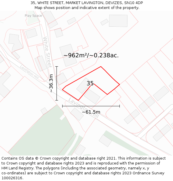35, WHITE STREET, MARKET LAVINGTON, DEVIZES, SN10 4DP: Plot and title map