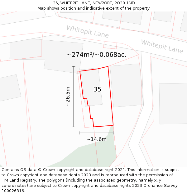 35, WHITEPIT LANE, NEWPORT, PO30 1ND: Plot and title map