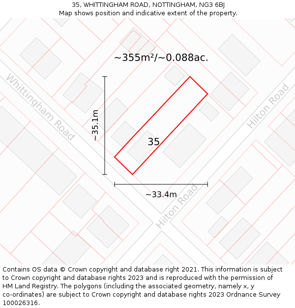 35, WHITTINGHAM ROAD, NOTTINGHAM, NG3 6BJ: Plot and title map