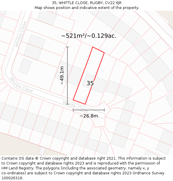 35, WHITTLE CLOSE, RUGBY, CV22 6JR: Plot and title map