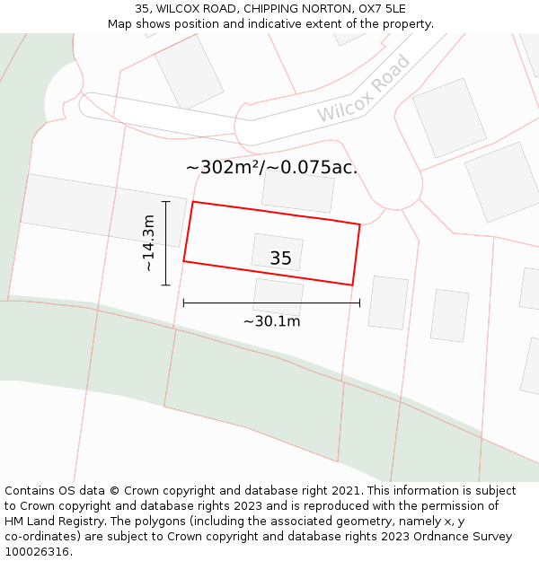 35, WILCOX ROAD, CHIPPING NORTON, OX7 5LE: Plot and title map