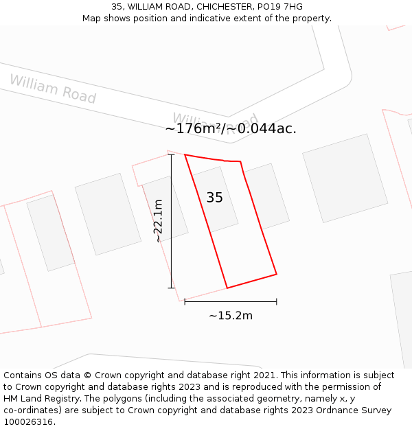 35, WILLIAM ROAD, CHICHESTER, PO19 7HG: Plot and title map