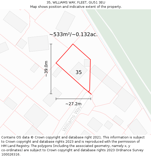 35, WILLIAMS WAY, FLEET, GU51 3EU: Plot and title map