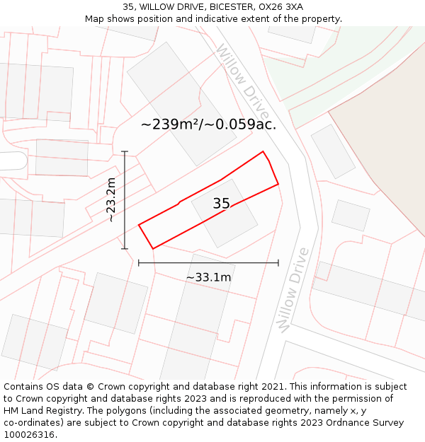 35, WILLOW DRIVE, BICESTER, OX26 3XA: Plot and title map