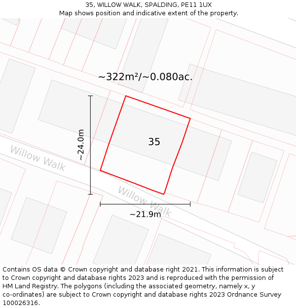 35, WILLOW WALK, SPALDING, PE11 1UX: Plot and title map