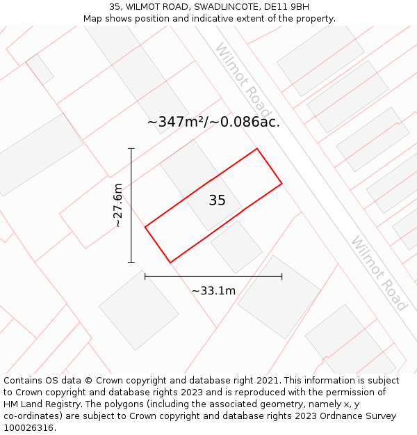 35, WILMOT ROAD, SWADLINCOTE, DE11 9BH: Plot and title map