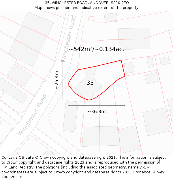 35, WINCHESTER ROAD, ANDOVER, SP10 2EQ: Plot and title map