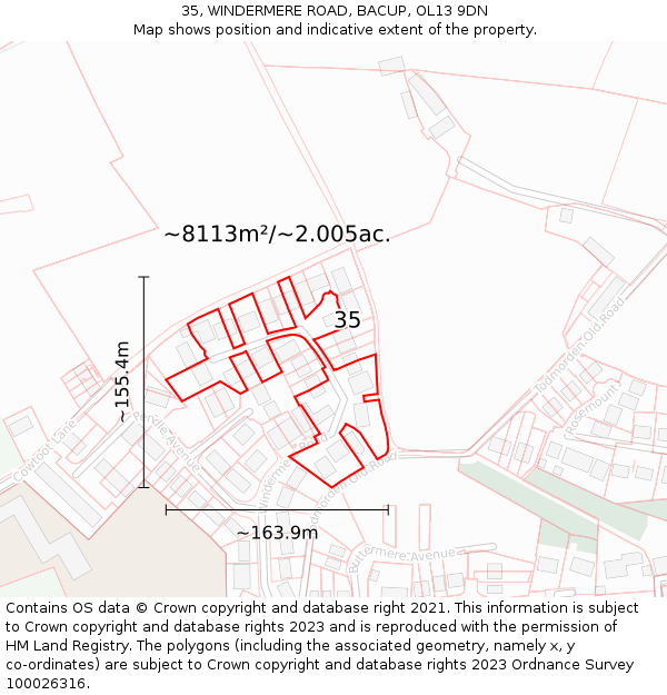 35, WINDERMERE ROAD, BACUP, OL13 9DN: Plot and title map