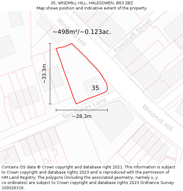 35, WINDMILL HILL, HALESOWEN, B63 2BZ: Plot and title map