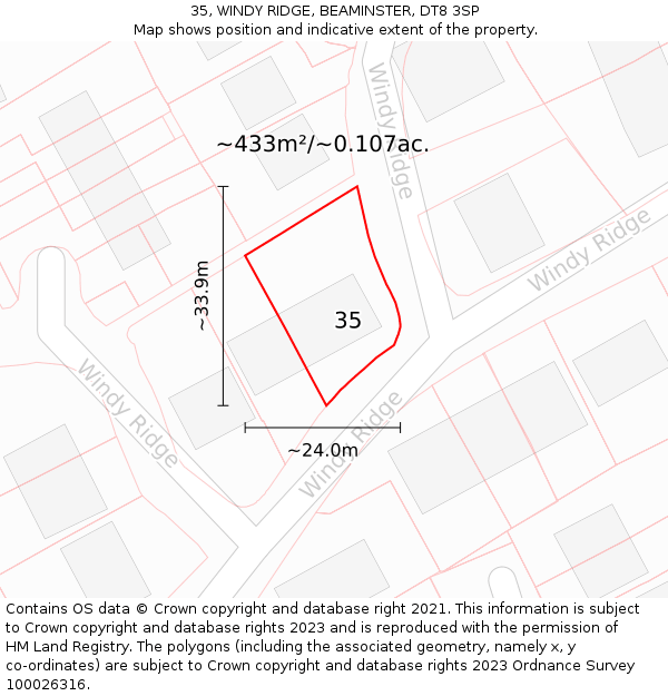 35, WINDY RIDGE, BEAMINSTER, DT8 3SP: Plot and title map