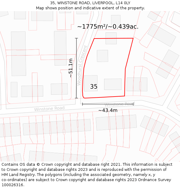 35, WINSTONE ROAD, LIVERPOOL, L14 0LY: Plot and title map