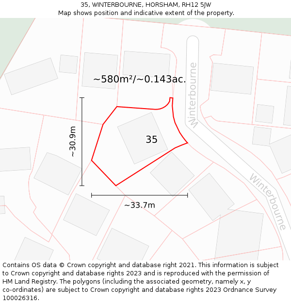 35, WINTERBOURNE, HORSHAM, RH12 5JW: Plot and title map