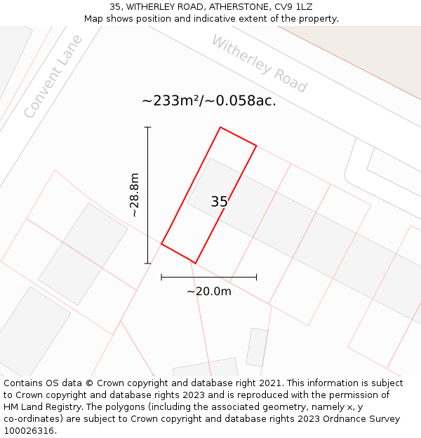 35, WITHERLEY ROAD, ATHERSTONE, CV9 1LZ: Plot and title map