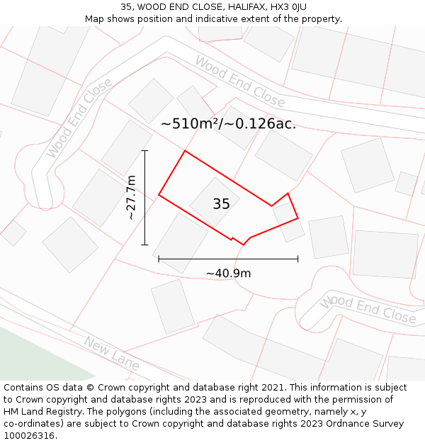 35, WOOD END CLOSE, HALIFAX, HX3 0JU: Plot and title map