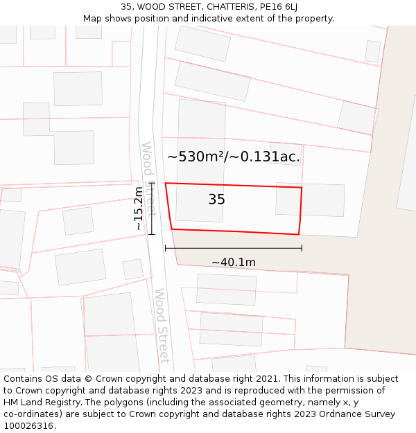 35, WOOD STREET, CHATTERIS, PE16 6LJ: Plot and title map