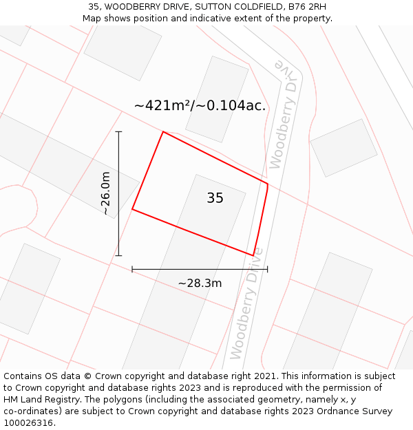 35, WOODBERRY DRIVE, SUTTON COLDFIELD, B76 2RH: Plot and title map