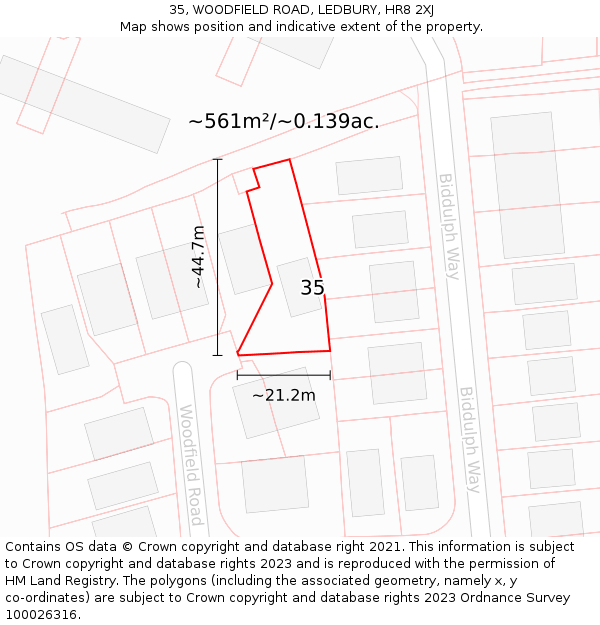 35, WOODFIELD ROAD, LEDBURY, HR8 2XJ: Plot and title map