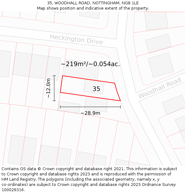 35, WOODHALL ROAD, NOTTINGHAM, NG8 1LE: Plot and title map
