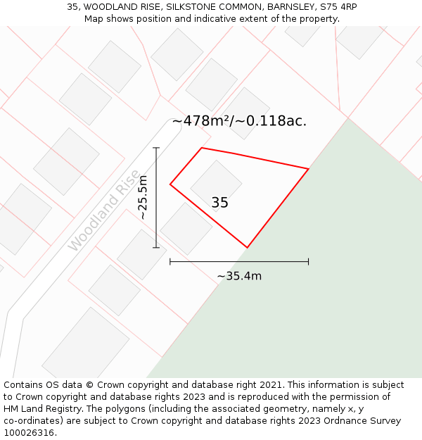 35, WOODLAND RISE, SILKSTONE COMMON, BARNSLEY, S75 4RP: Plot and title map