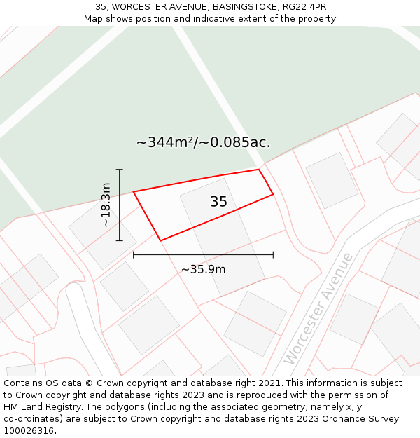 35, WORCESTER AVENUE, BASINGSTOKE, RG22 4PR: Plot and title map