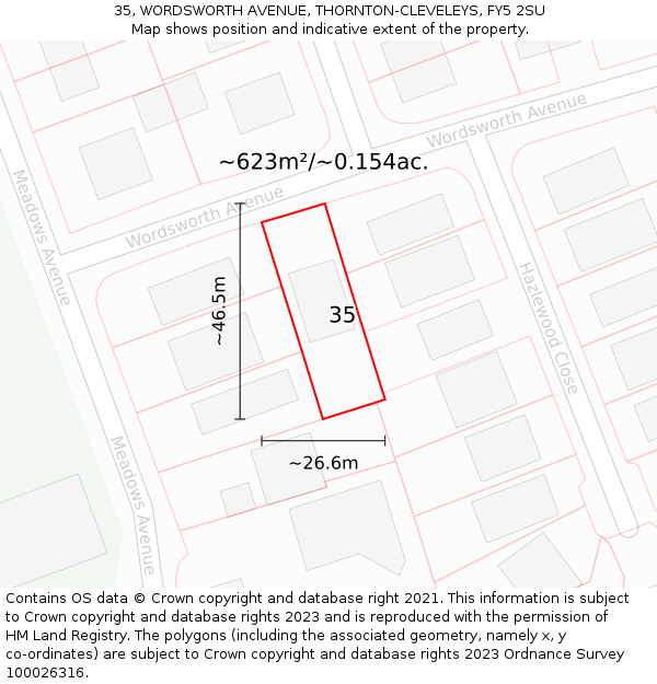 35, WORDSWORTH AVENUE, THORNTON-CLEVELEYS, FY5 2SU: Plot and title map