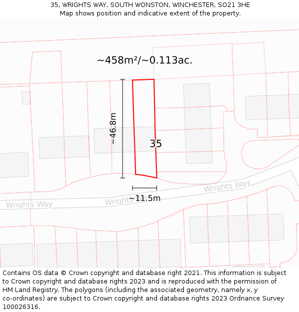35, WRIGHTS WAY, SOUTH WONSTON, WINCHESTER, SO21 3HE: Plot and title map