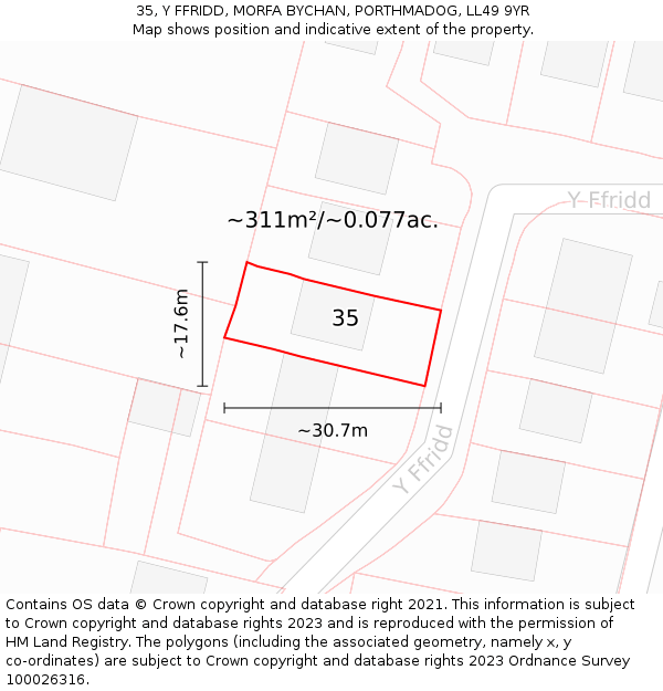 35, Y FFRIDD, MORFA BYCHAN, PORTHMADOG, LL49 9YR: Plot and title map