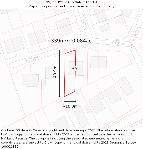 35, Y RHOS, CARDIGAN, SA43 1NJ: Plot and title map