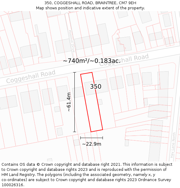 350, COGGESHALL ROAD, BRAINTREE, CM7 9EH: Plot and title map