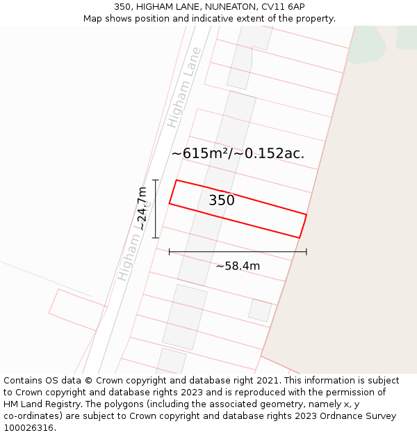 350, HIGHAM LANE, NUNEATON, CV11 6AP: Plot and title map