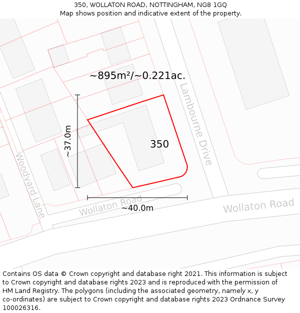 350, WOLLATON ROAD, NOTTINGHAM, NG8 1GQ: Plot and title map