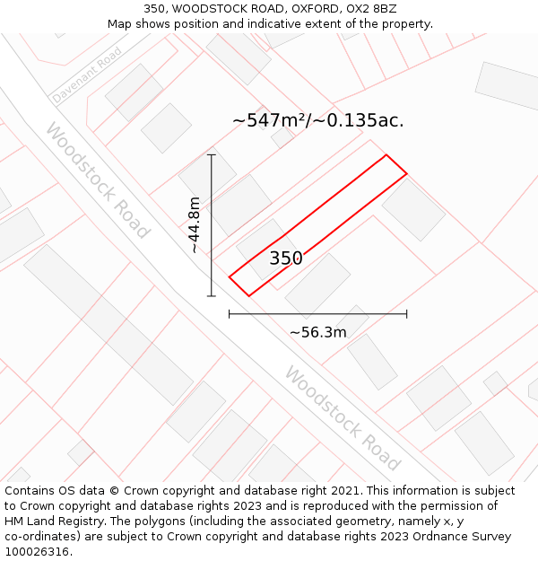 350, WOODSTOCK ROAD, OXFORD, OX2 8BZ: Plot and title map