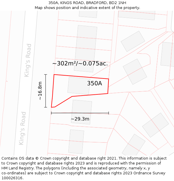 350A, KINGS ROAD, BRADFORD, BD2 1NH: Plot and title map