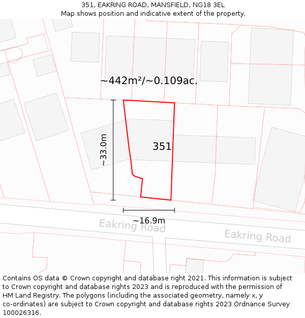 351, EAKRING ROAD, MANSFIELD, NG18 3EL: Plot and title map