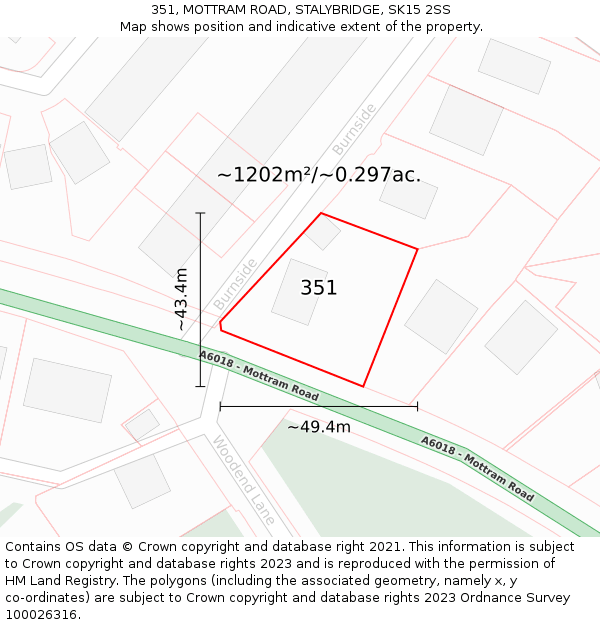 351, MOTTRAM ROAD, STALYBRIDGE, SK15 2SS: Plot and title map