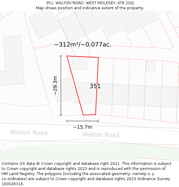 351, WALTON ROAD, WEST MOLESEY, KT8 2QQ: Plot and title map