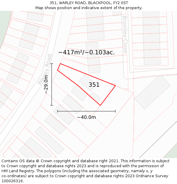 351, WARLEY ROAD, BLACKPOOL, FY2 0ST: Plot and title map