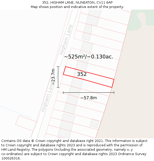 352, HIGHAM LANE, NUNEATON, CV11 6AP: Plot and title map