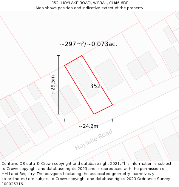 352, HOYLAKE ROAD, WIRRAL, CH46 6DF: Plot and title map